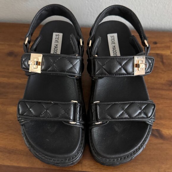 Steve Madden - Bigmona Quilted Leather Slingback Platform Sandal in Black - Picture 5 of 7